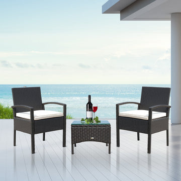 2 Seater Rattan Bistro Set, Steel-Brown
