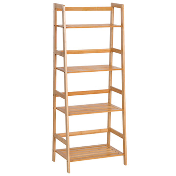 Bamboo Ladder Shelf, 4-Tier Bookshelf, Freestanding Bookcase for Living Room, Study, Bedroom, Home Office, 48 x 31.5 x 120cm, Natural Wood Effect