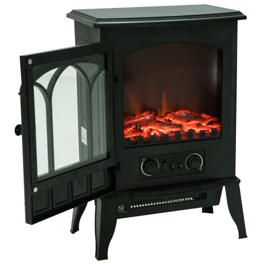 Freestanding Electric Fireplace, Electric Stove Heater with LED Flame Effect, Overheating Safety System, 1000W/2000W Black