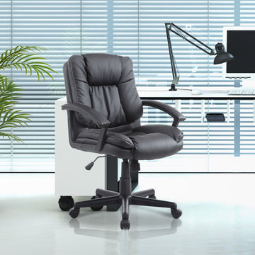 Office Chair, Computer Desk Chair, Mid Back Executive Chair with Adjustable Height and Swivel Rolling Wheels for Home Study, Black