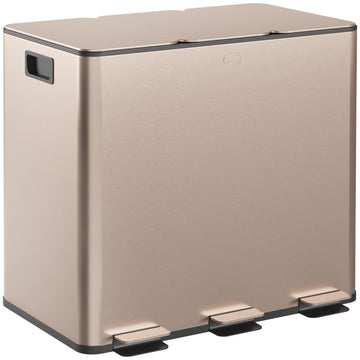 45L Triple Compartment Stainless Steel Bin, with Deodoriser Holders - Gold Tone