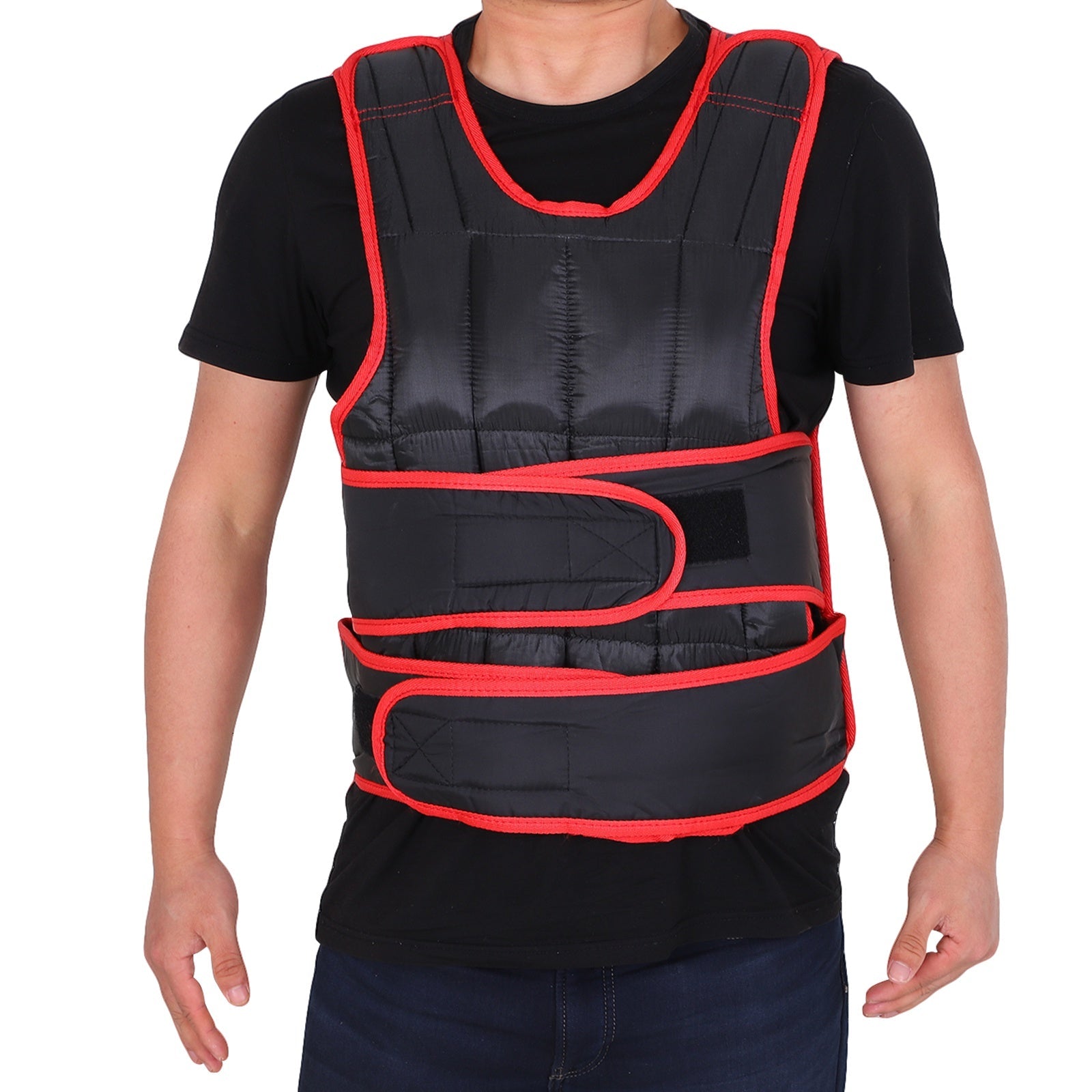 20kg Weighted Vest, Adjustable Running Weight Vest with 38 Weight Bags for Men or Women Cardio Exercise, Black and Red