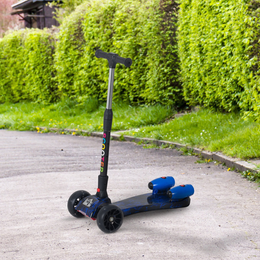 Kids Scooter, 3 Wheel Foldable Kick Scooter Adjustable Height w/ Flashing Wheels, Music, Water Spray for 3-6 Years, Blue