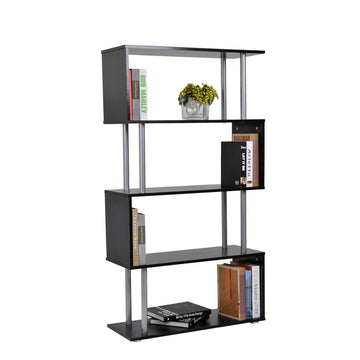 S Shape Bookcase, 5 Tiers Bookshelf, Modern Freestanding Storage Shelf for Home Office, Study, Living Room, 80 x 30 x 145cm Black
