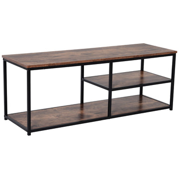 TV Unit for 55 inch TVs, Industrial TV Table with 2 Storage Shelves and Metal Frame, Entertainment Unit For living Room, Rustic Brown