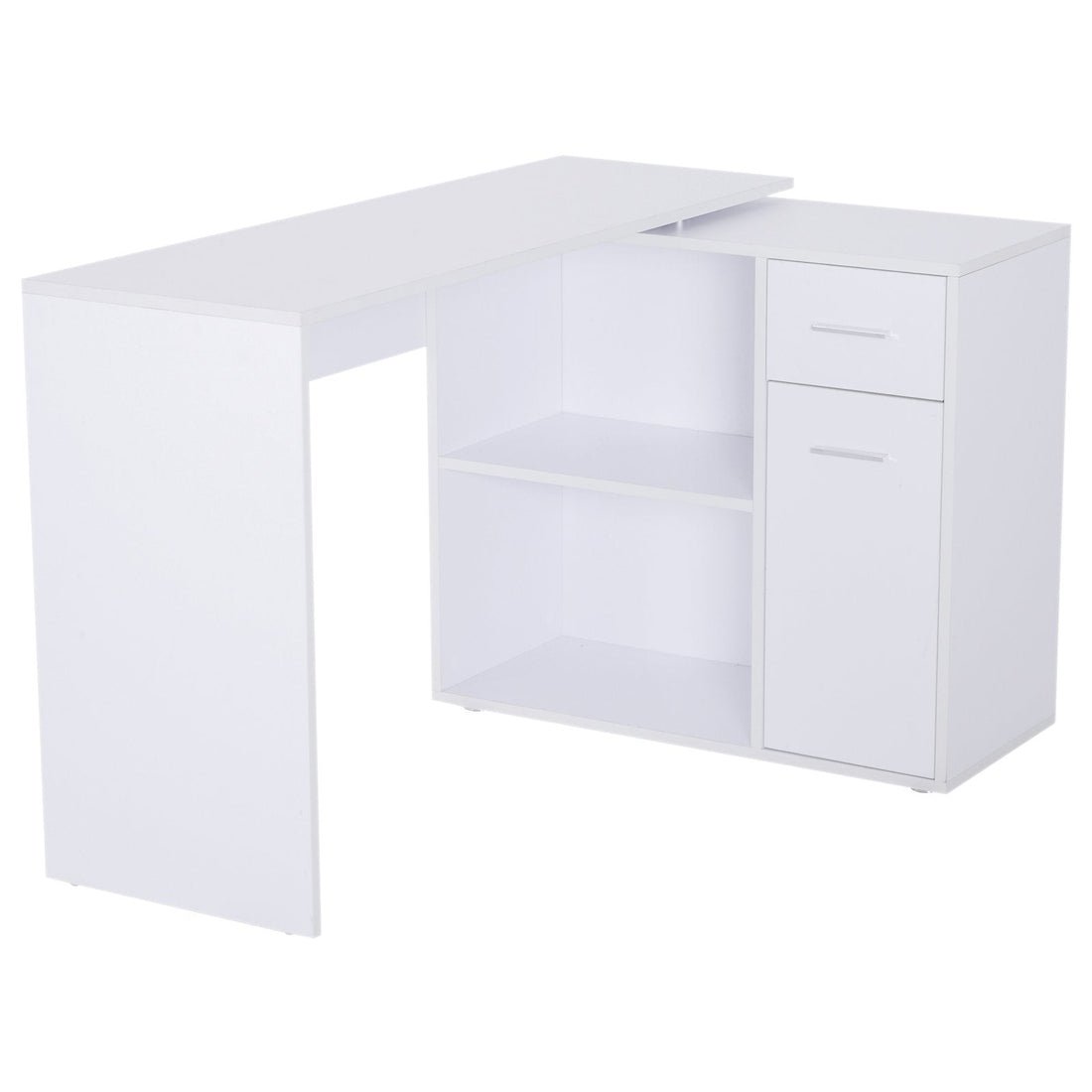 L-Shaped Desk, Corner Computer Desk, Adjustable Study Table with Storage Shelf, Drawer and Cabinet, Workstation for Home Office, White Wood Grain