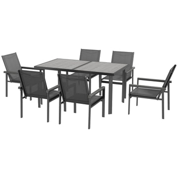 Seven-Piece Metal Dining Set, with Glass-Top Table - Grey