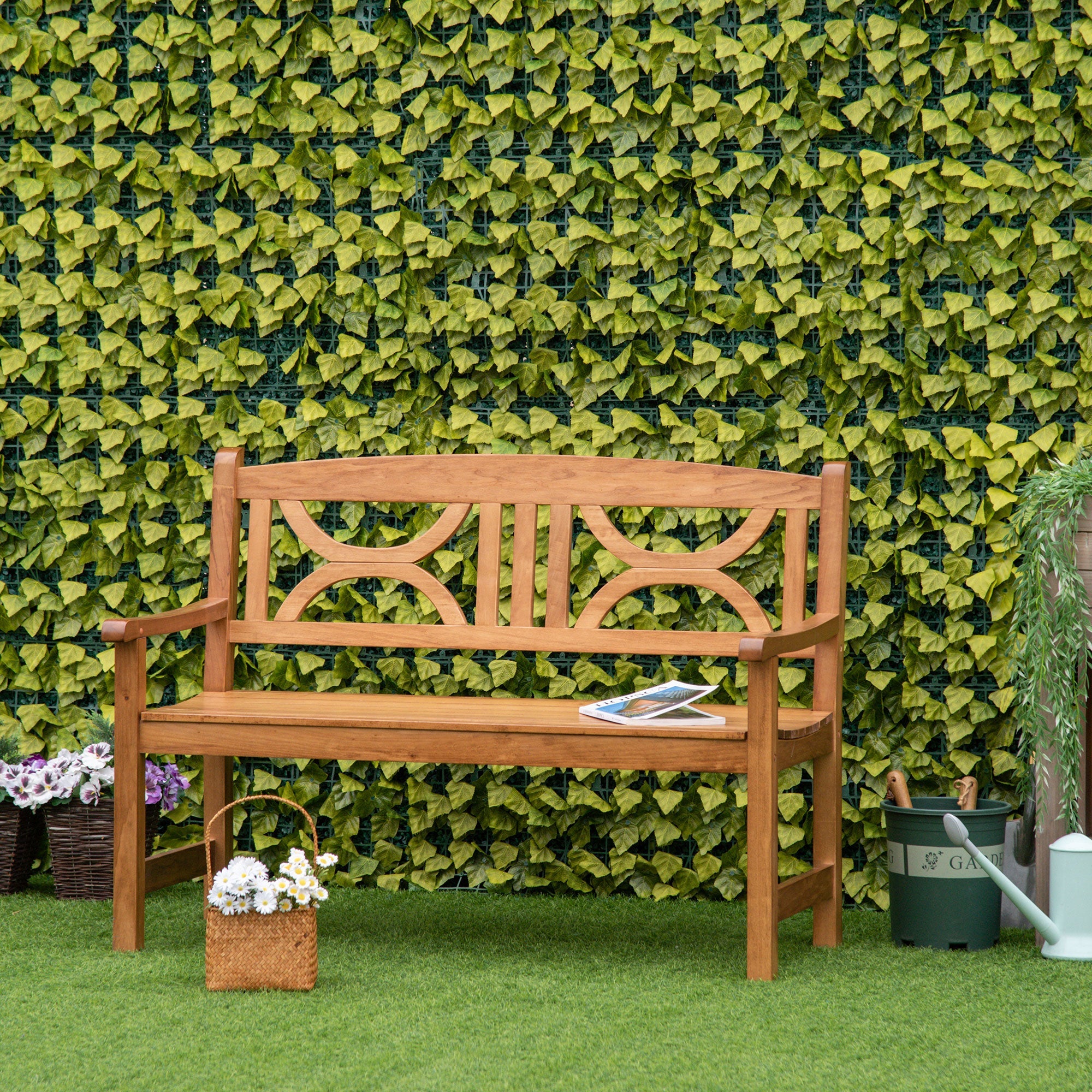 2-Seater Wooden Garden Bench Outdoor Patio Loveseat for Yard, Lawn, Porch, Natural