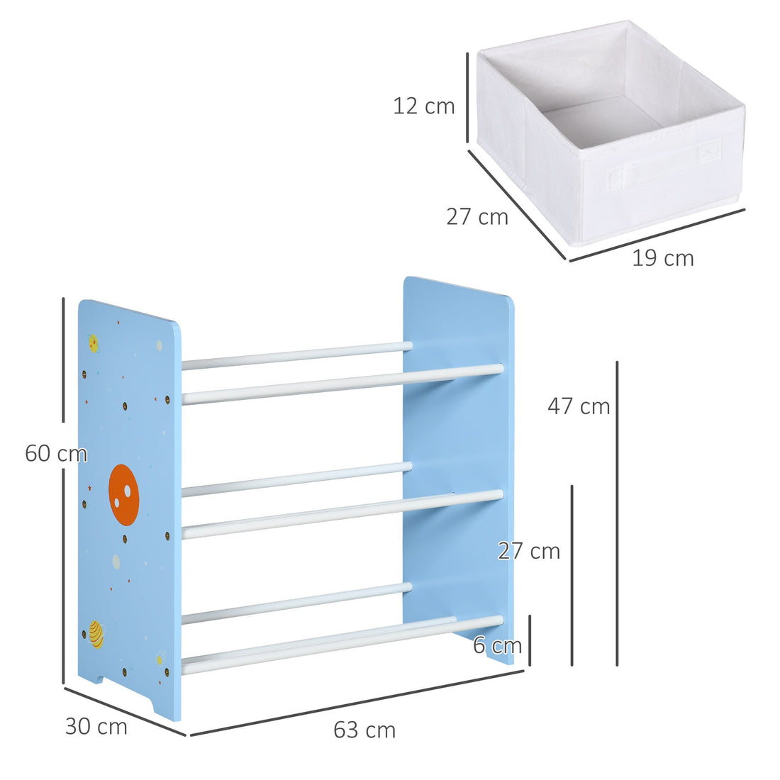 Kids Storage Rack, with Nine Removable Baskets, for Nursery, Bedroom, Playroom - Blue