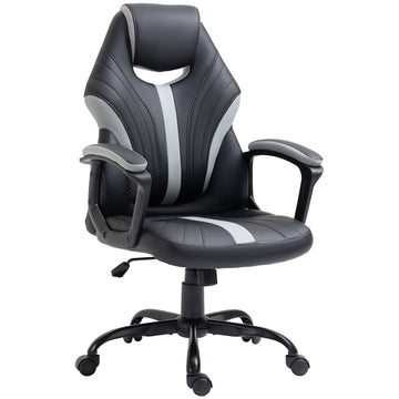 Computer Gaming Chair, Desk Chair with Breathable PU Leather Back and Seat, Soft Padded Armrests and Rolling Wheels for Adults and Gamers, Black