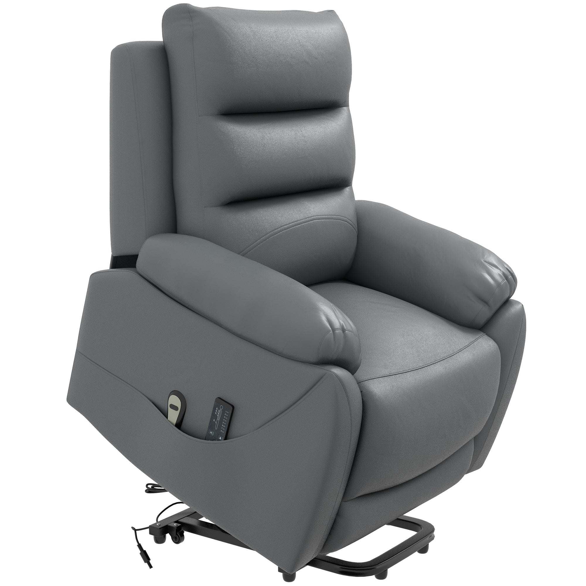 Electric Riser and Recliner for Elderly with 8 Vibration Massage, PU Leather Power Lift Recliner Chair for Living Room with Side Pockets, Footrest, Grey