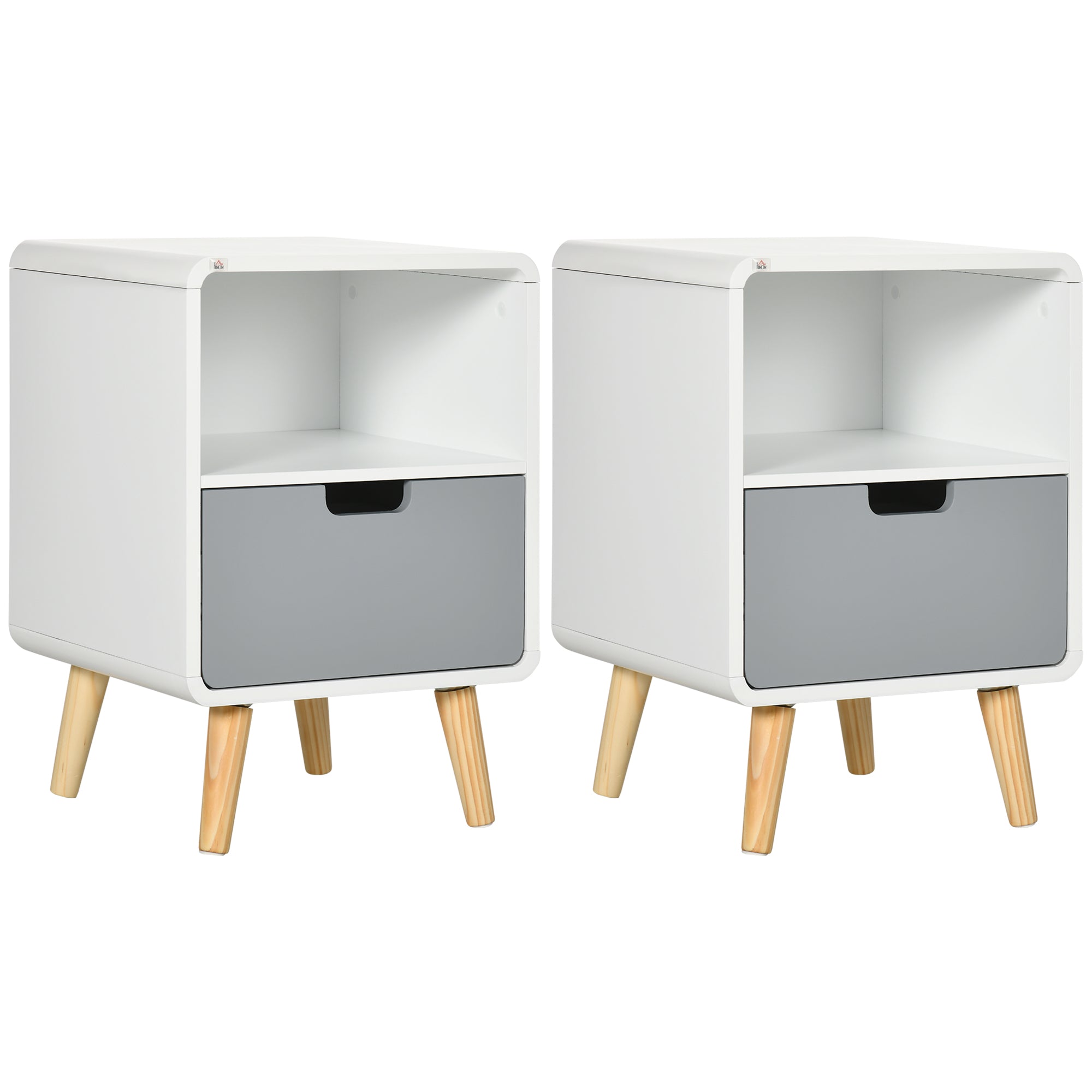Wooden Bedside Table End Nightstand With Drawer Wood Lamp Desk Storage Unit Bedroom Scandinavian Nordic Style, Set of 2