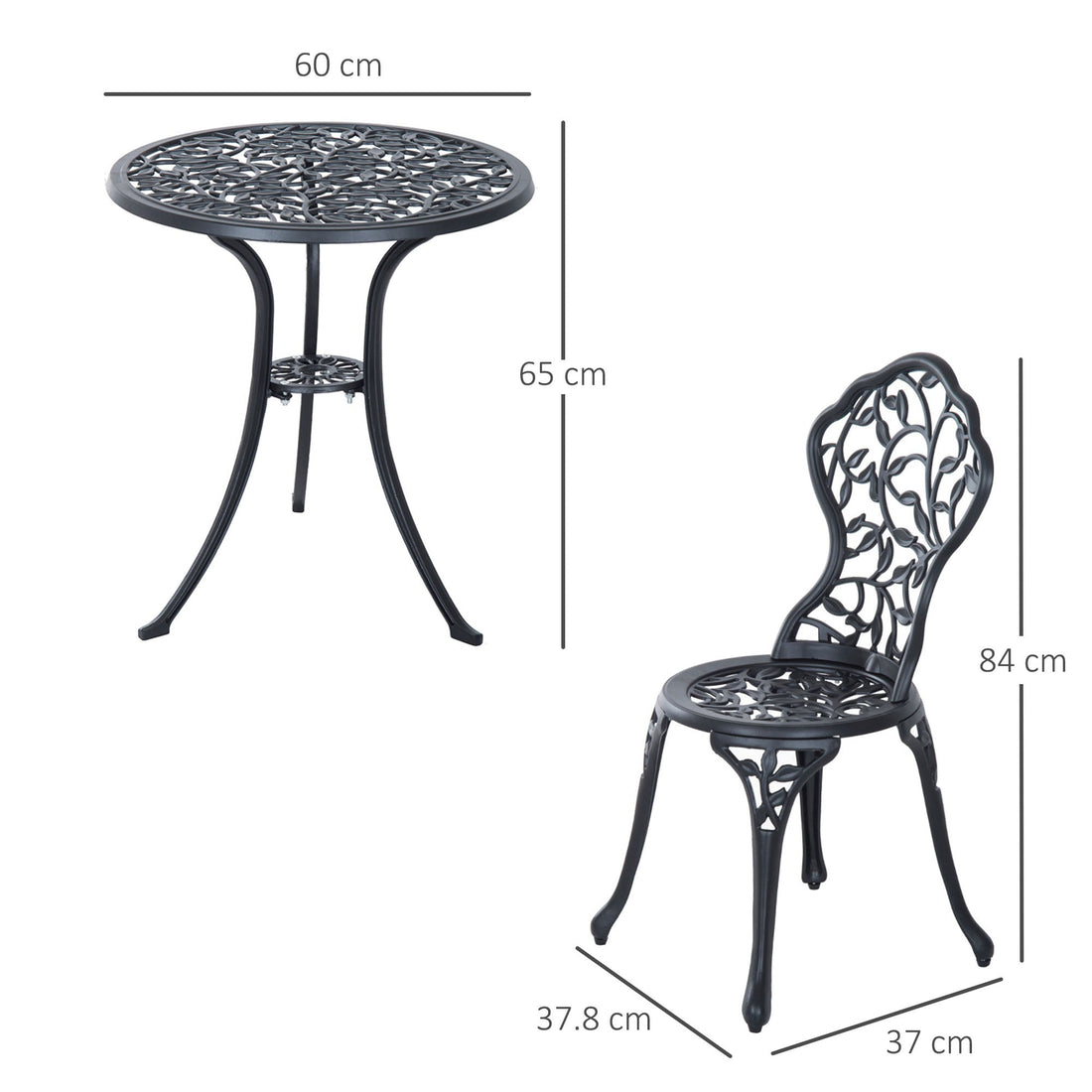 3 Pcs Aluminium Bistro Set Garden Furniture Dining Table Chairs Antique Outdoor Seat Patio Seater Black