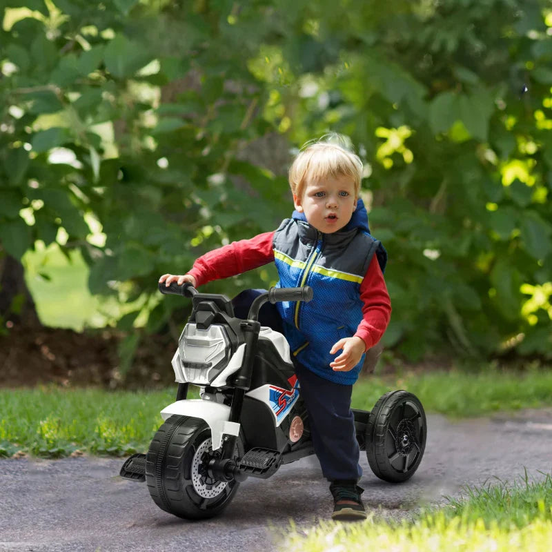 Motorcycle Design, 3 in 1 Toddler Trike, Sliding Car, Balance Bike with Headlight, Music, Horn, White