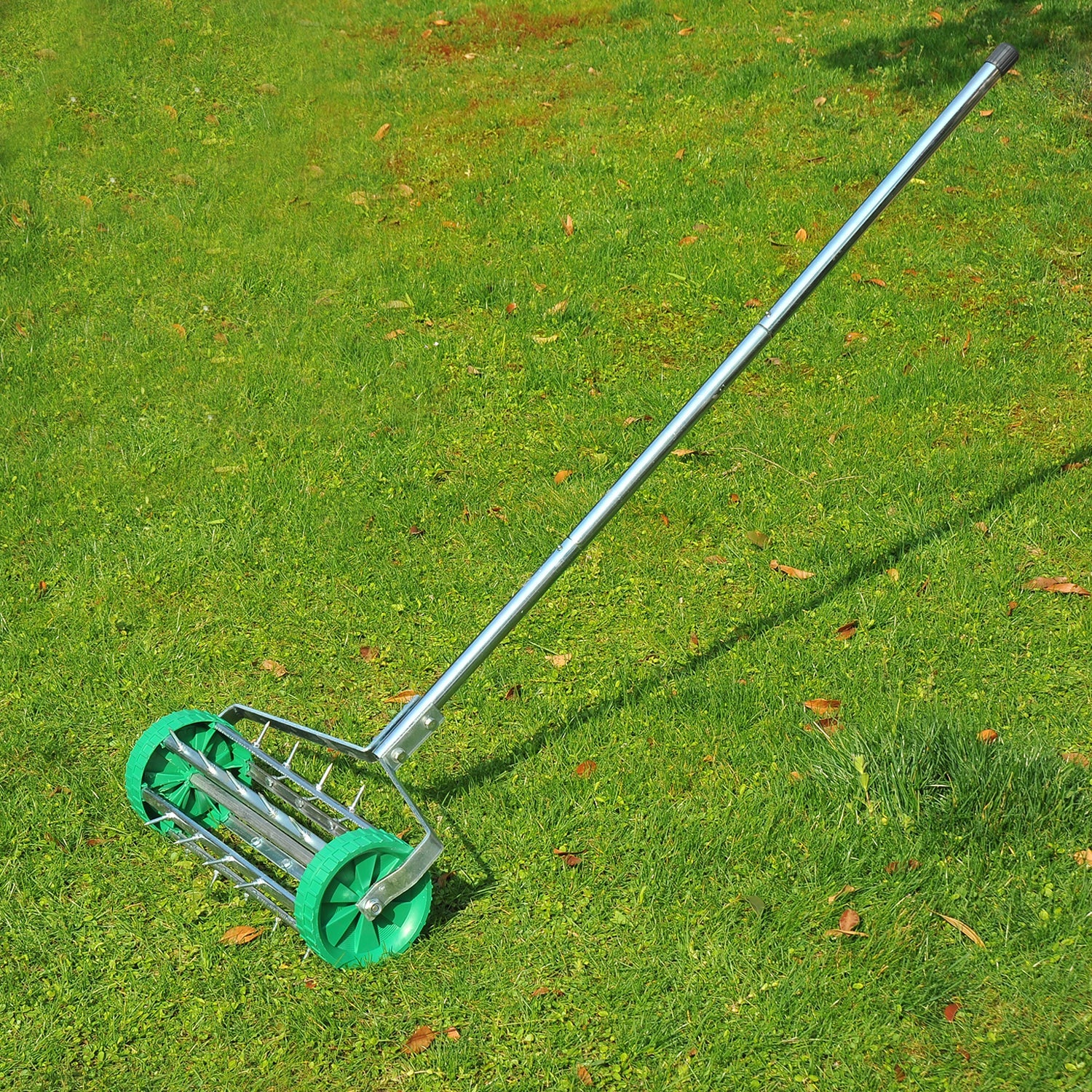 Garden Rolling Lawn Aerator Heavy Duty Steel Grass Roller w/ Adjustable Handle