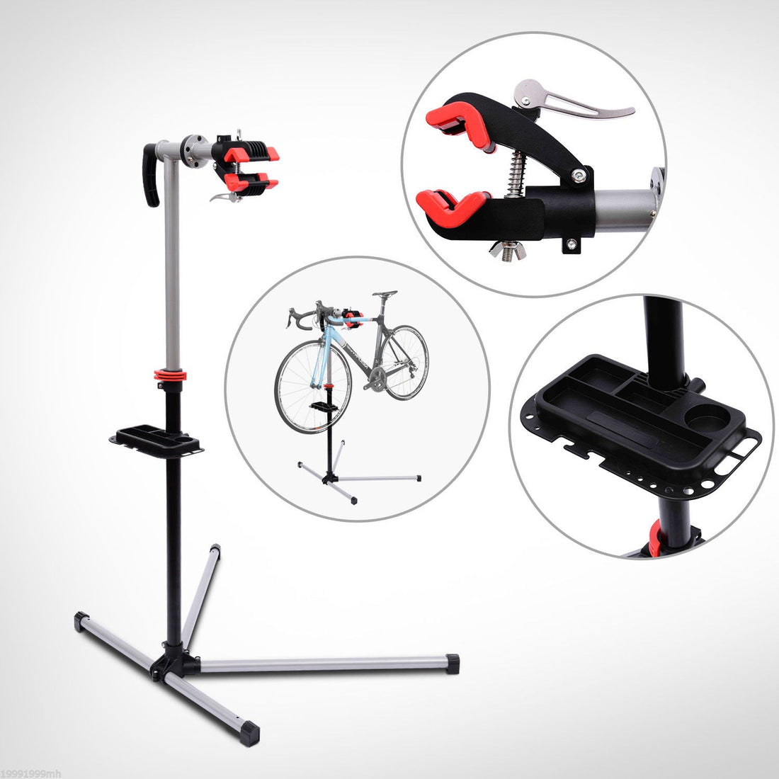 Bike Repair Stand Workstation, Bicycle Maintenance Workstand, Height Adjustable, with Tool Tray & 360° Rotating Adjustable Clamp for Home Mechanic Workshop