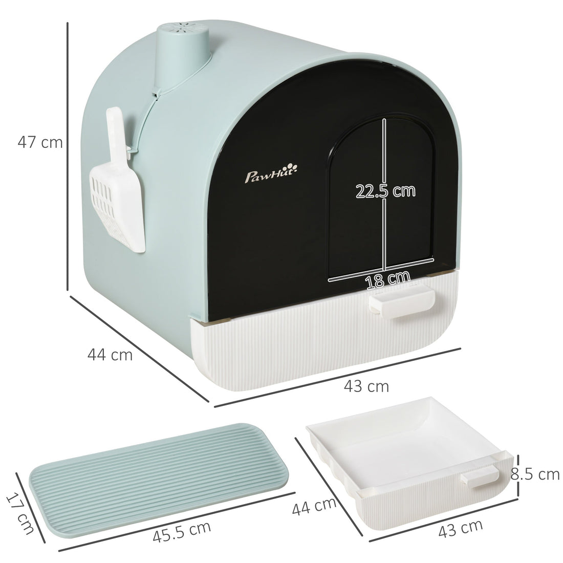 Hooded Cat Litter Box, Kitten Litter Tray, with Lid, Scoop, Filter, Flap Door