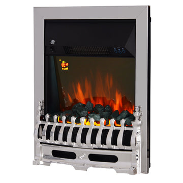 Contemporary Electric Fireplace Coal Burning Flame Effect Inset Fire Place Space Heater Glass View LED Lighting with Remote Control, 1000W/2000W