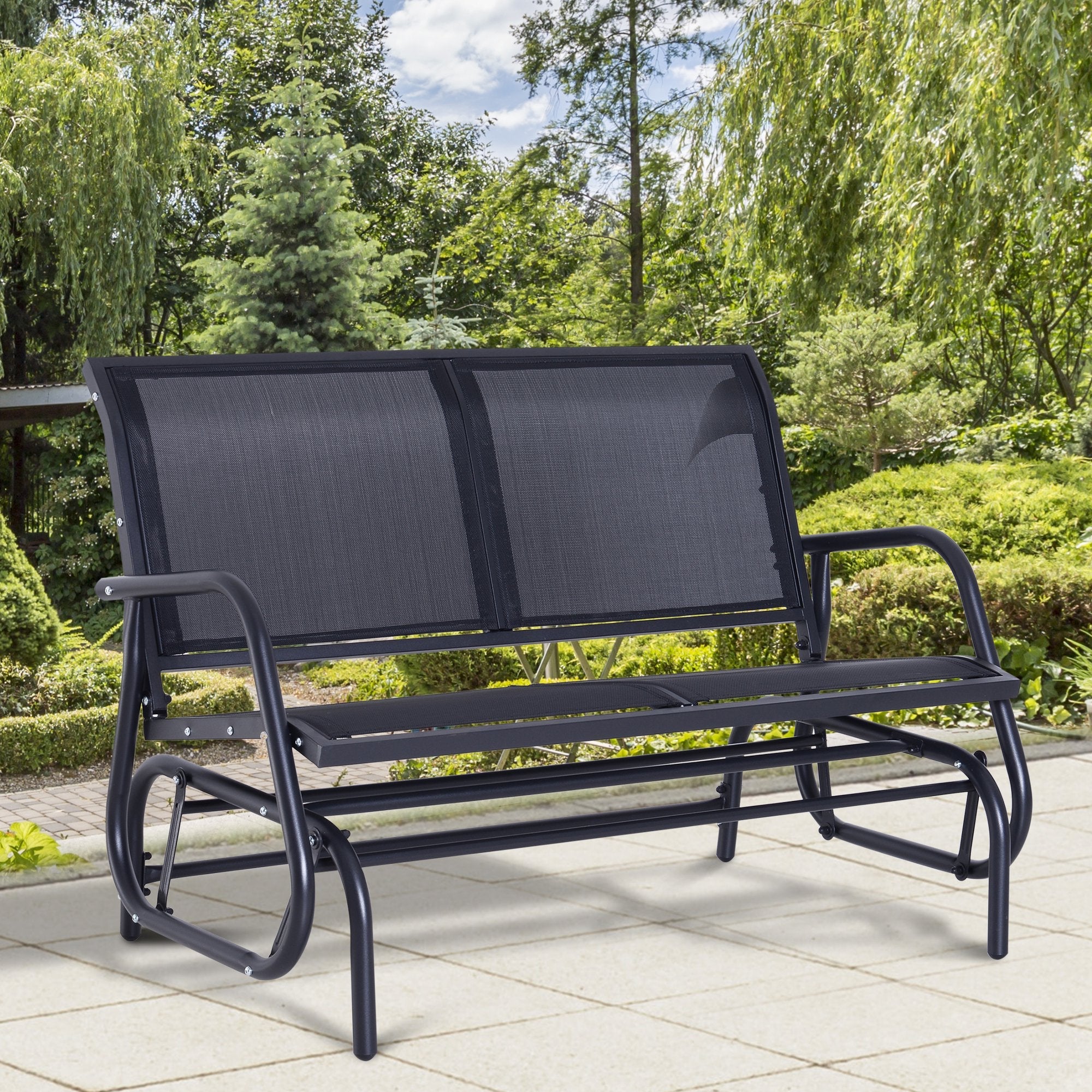 2-Person Outdoor Glider Bench Patio Double Swing Gliding Chair Loveseat w/Power Coated Steel Frame for Garden Patio Porch, Black