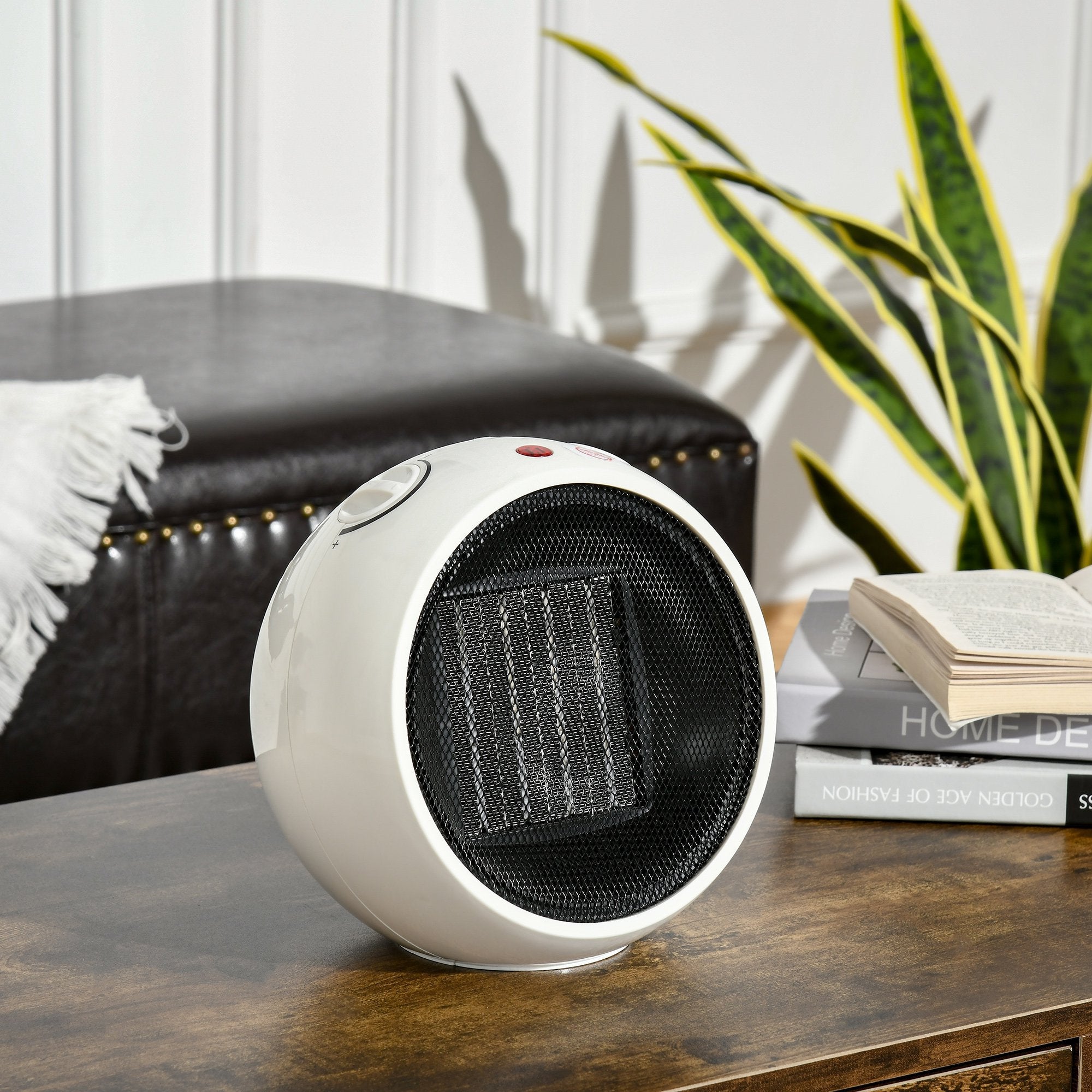 Small Table Top Space Heater, Ceramic Electric Heater with 2 Heat and Fan, Adjustable Temperature, Tip-Over & Overheating Protection, 900W/1500W
