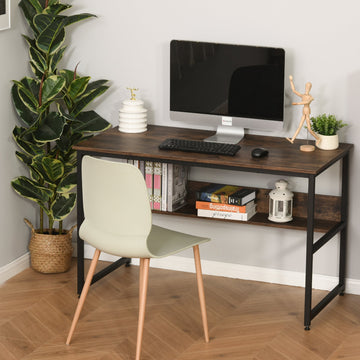 Computer Desk with Storage Shelf, 120 x 60cm Home Office Desk with Metal Frame, Study Table, Easy Assembly, Rustic Brown