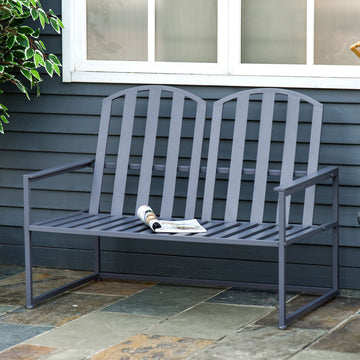 Steel Patio Garden Bench Loveseats for Outdoors Park Yard Slatted Design Grey