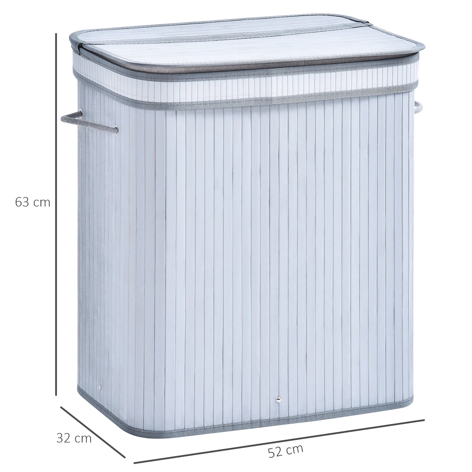 100L Natural Wood Laundry Basket A Compartment w/Flip Lid Removable Lining Handles Board Base Foldable Durable Water-Resistant Dirty Clothes Storage Home Organisation Grey