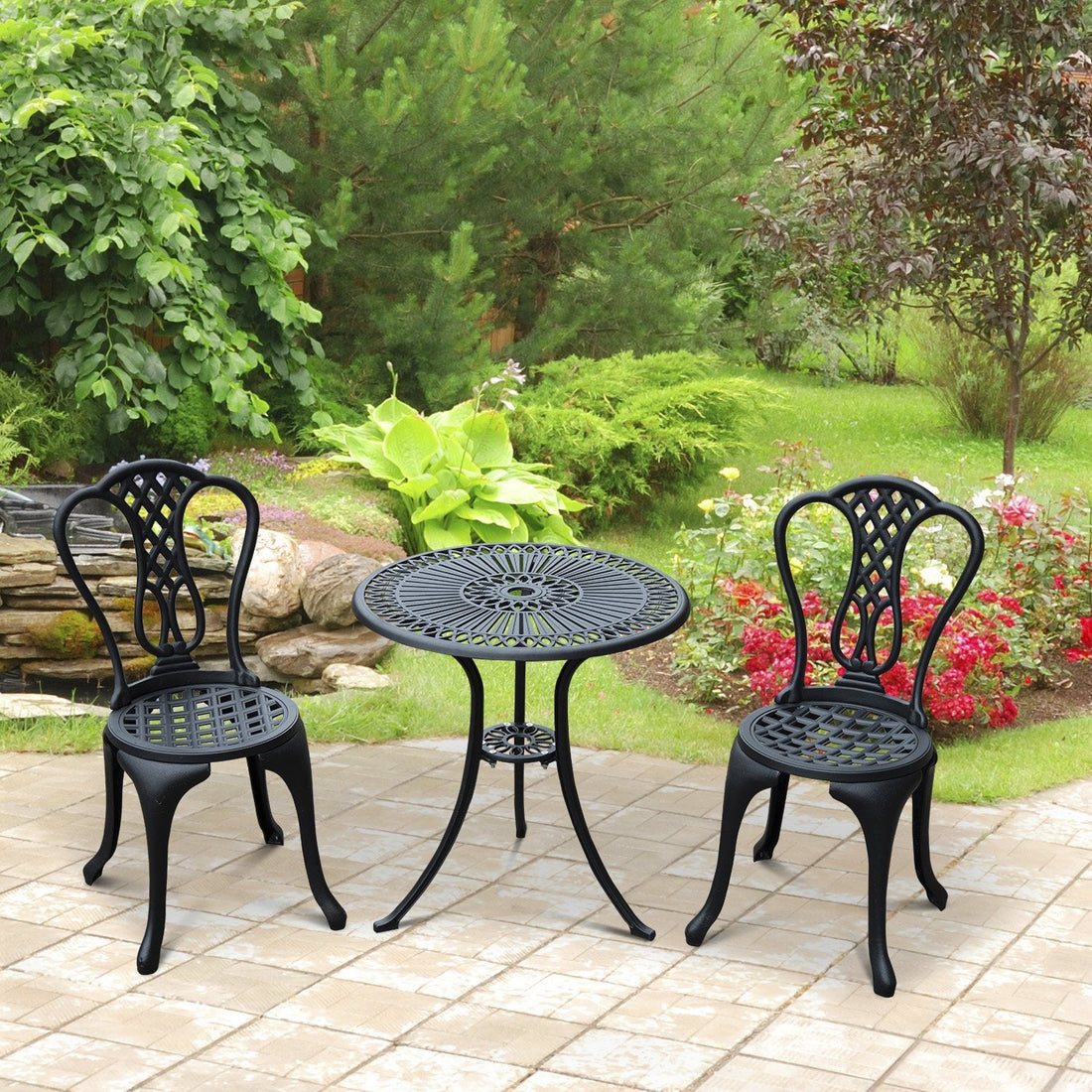 3 Piece Patio Cast Aluminium Bistro Set Garden Outdoor Furniture Table and Chairs Shabby Chic Style