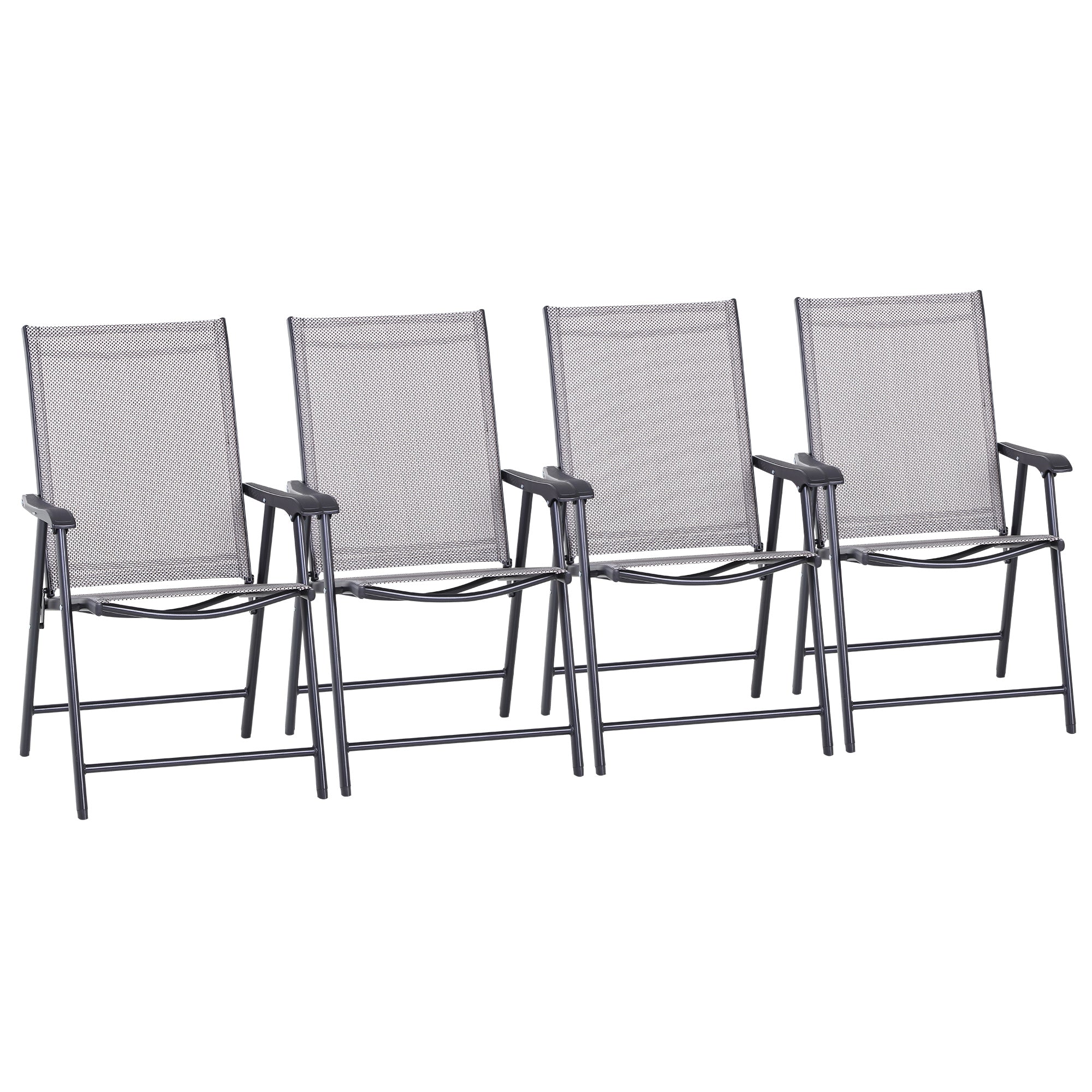 Set of 4 Folding Garden Chairs, Metal Frame Garden Chairs Outdoor Patio Park Dining Seat with Breathable Mesh Seat, Grey