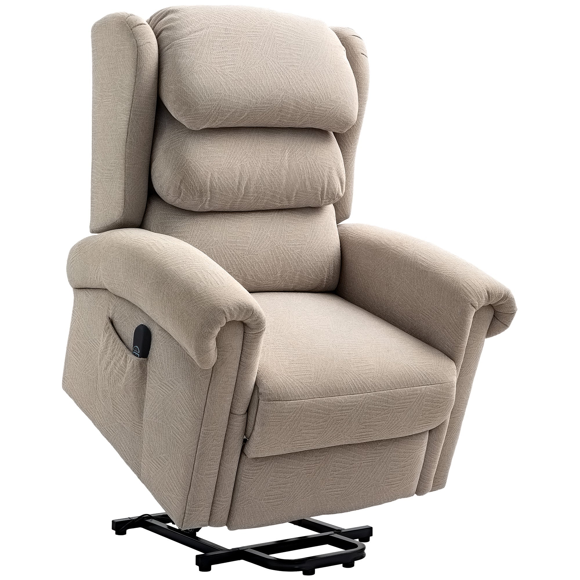 Power Lift Recliner Chair for Elderly, Velvet Electric Riser and Recliner Armchair for Living Room with Remote Control, 2 Side Pockets, Thick Padded Back, Khaki