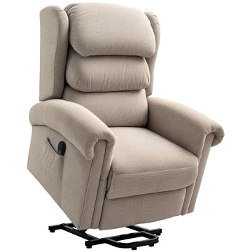 Power Lift Recliner Chair for Elderly, Velvet Electric Riser and Recliner Armchair for Living Room with Remote Control, 2 Side Pockets, Thick Padded Back, Khaki