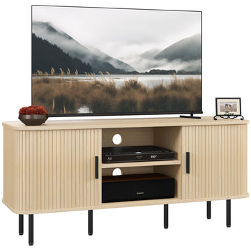 TV Stand Cabinet for TVs up to 55 Inches, TV Unit with Storage Shelves and Cupboard for Living Room, Oak Tone