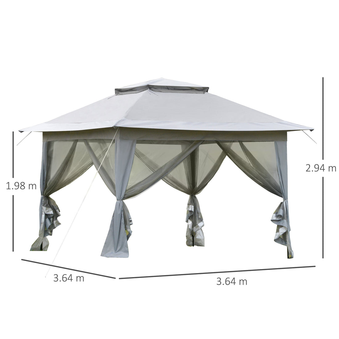 3.6 x 3.6 m Pop up Gazebo with Netting, Height Adjustable Party Tent Instant Canopy Sun Shade Shelter, Grey