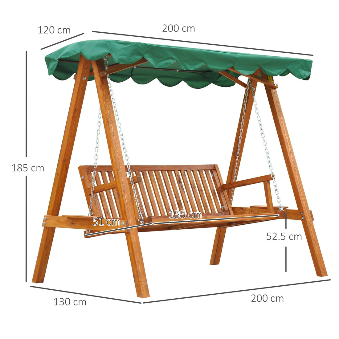 3-Seater Pinewood Swing Chair-Green