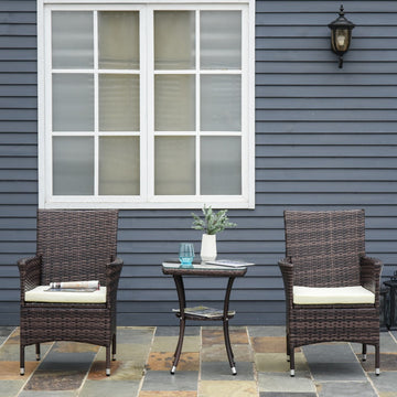 Three-Piece Rattan Chair Set, with Cushions - Brown