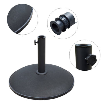 25 kg Parasol Base, Heavy Duty Concrete Patio Umbrella Stand with Adjustable Knob, 49 cm Round Garden Parasol Holder for 35 to 48 mm Poles, Black