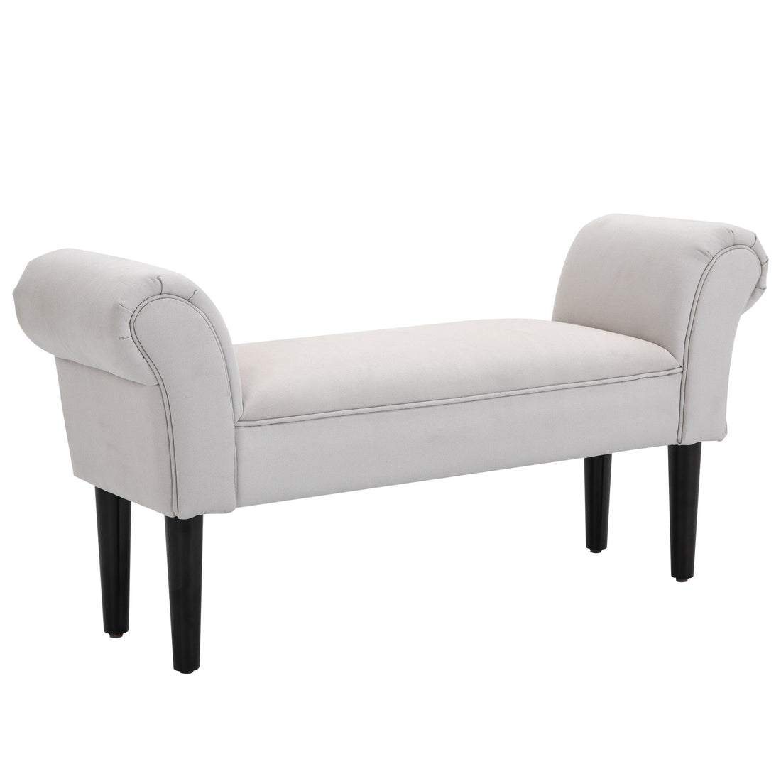 Small-sized Bed End Side Chaise Lounge Sofa Window Seat Arm Bench Wooden Leg Fabric Cover (Grey)