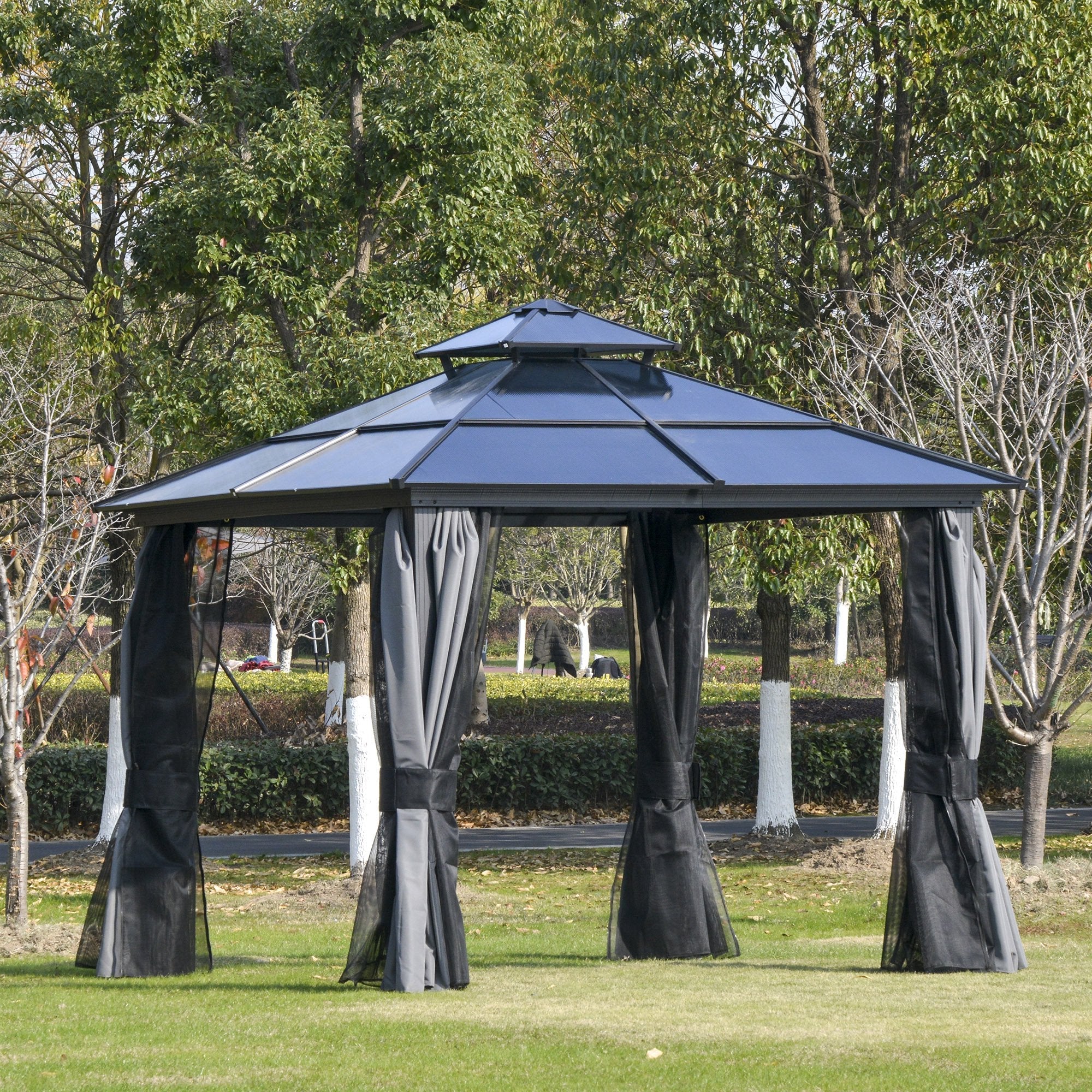 Outdoor 3 x 3(m) Gazebo Cabana w/ Steel Frame & Net Sidewalls for Privacy