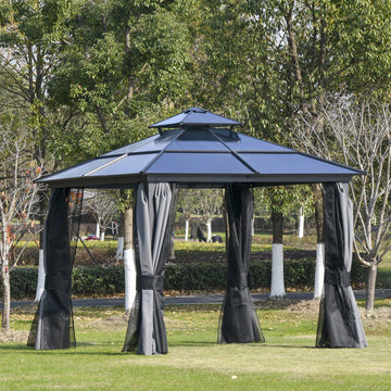Outdoor 3 x 3(m) Gazebo Cabana w/ Steel Frame & Net Sidewalls for Privacy