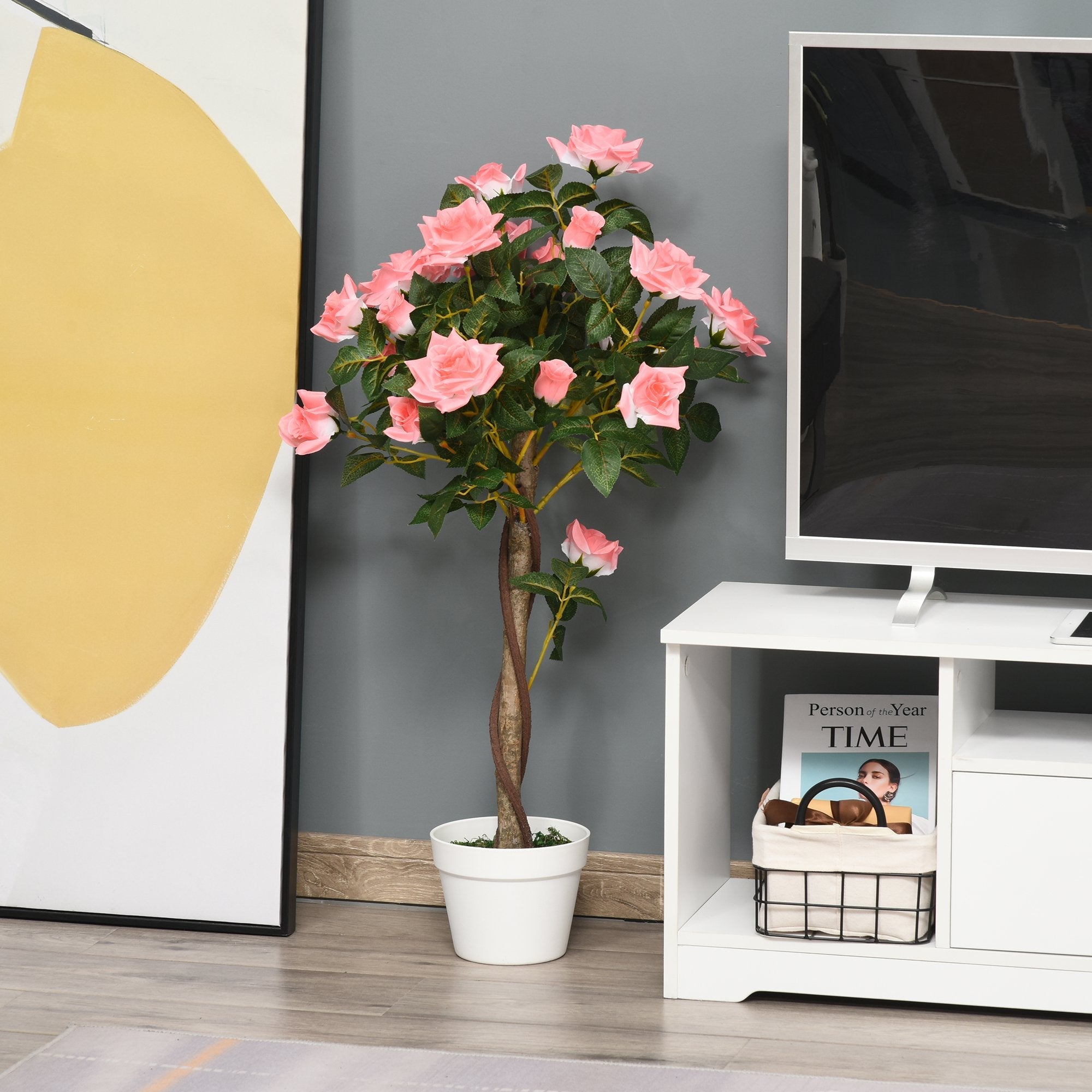 Artificial Plants Pink Rose Floral in Pot, Fake Plants for Home Indoor Outdoor Decor, 90cm