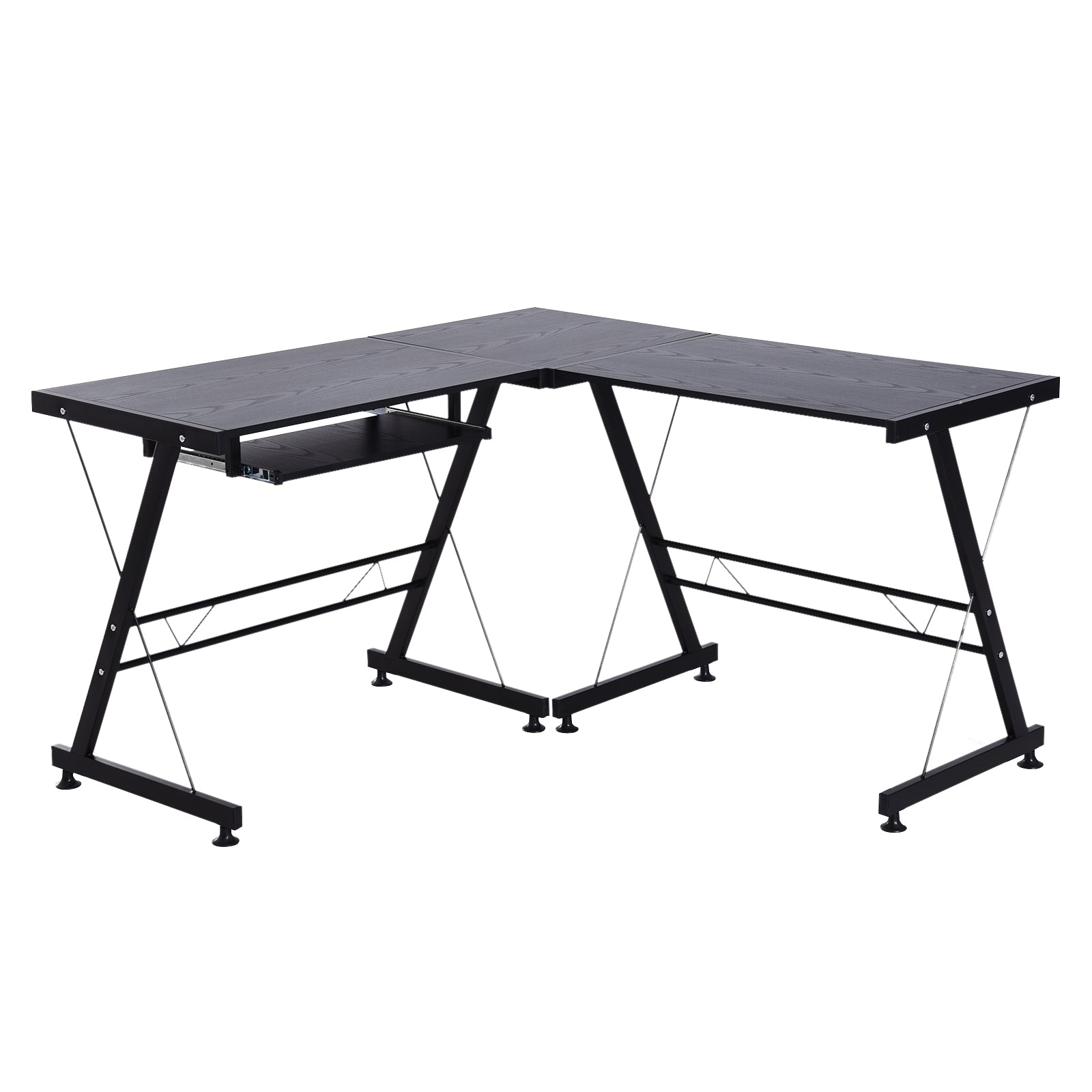 L Shaped Gaming Desk, Corner Computer Desk with Keyboard Tray, Work Table for Home Office, Study Workstation, 130 x 130 x 73.5cm, Black
