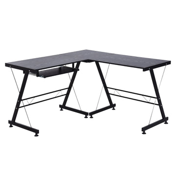 L Shaped Gaming Desk, Corner Computer Desk with Keyboard Tray, Work Table for Home Office, Study Workstation, 130 x 130 x 73.5cm, Black