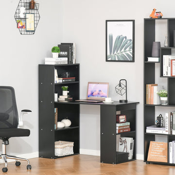 120cm Computer Desk, Wooden PC Laptop Table with 6-Tier Storage Bookshelves, Home Office Working Study Desk, Writing Workstation, Black