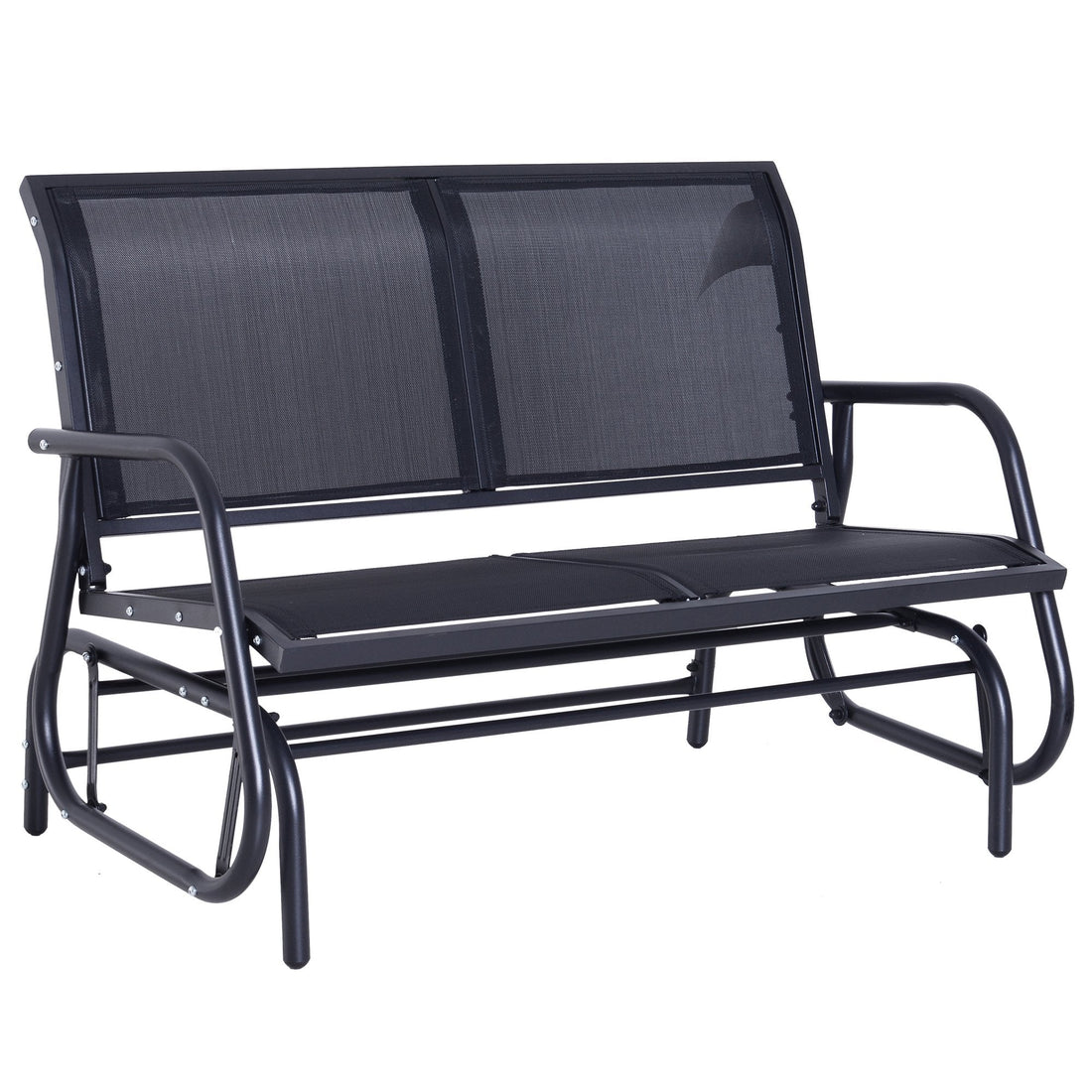 2-Person Outdoor Glider Bench Patio Double Swing Gliding Chair Loveseat w/Power Coated Steel Frame for Garden Patio Porch, Black