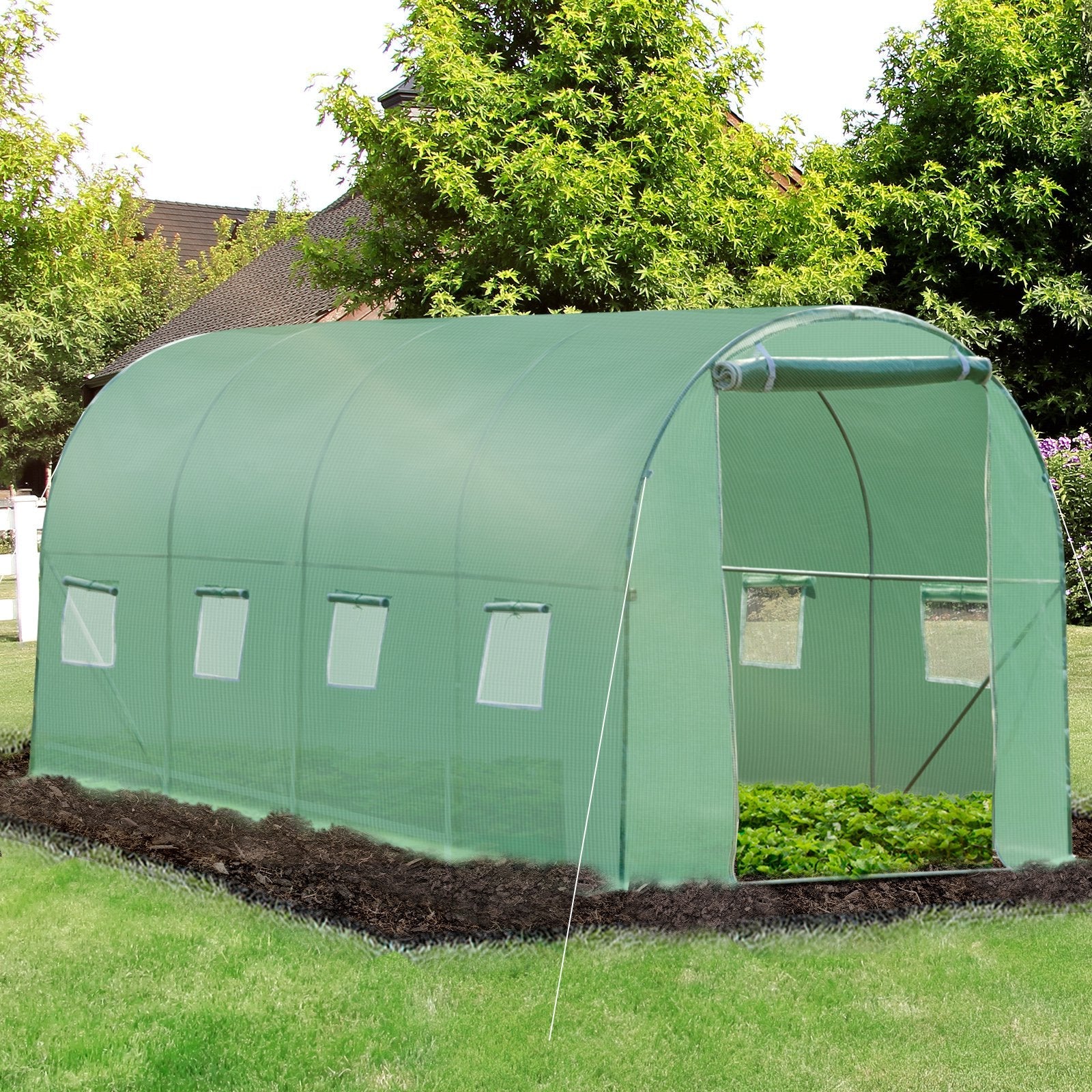 Walk-in Polytunnel Greenhouse, Outdoor Garden Tunnel Greenhouse Tent with Zipped Roll-Up Door and 8 Mesh Windows, 4 x 2M