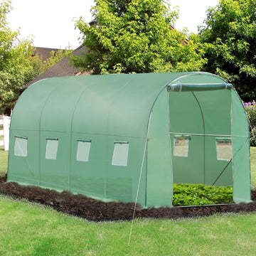Walk-in Polytunnel Greenhouse, Outdoor Garden Tunnel Greenhouse Tent with Zipped Roll-Up Door and 8 Mesh Windows, 4 x 2M