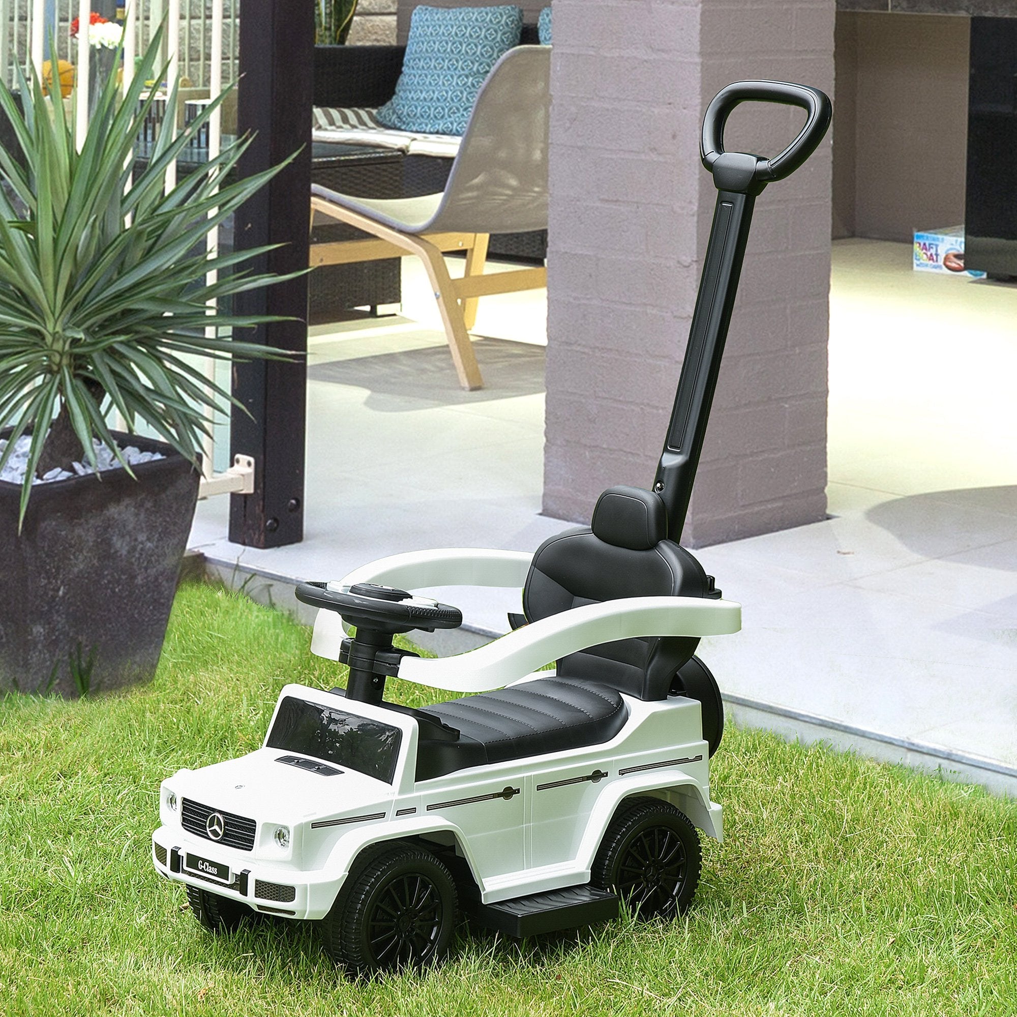 3 in 1 Kids Children Ride on Push Car Toddler Sliding Car G350 Licensed Walker Foot to Floor Slider Push-Along with Horn Steering Wheel NO POWER Manual, White