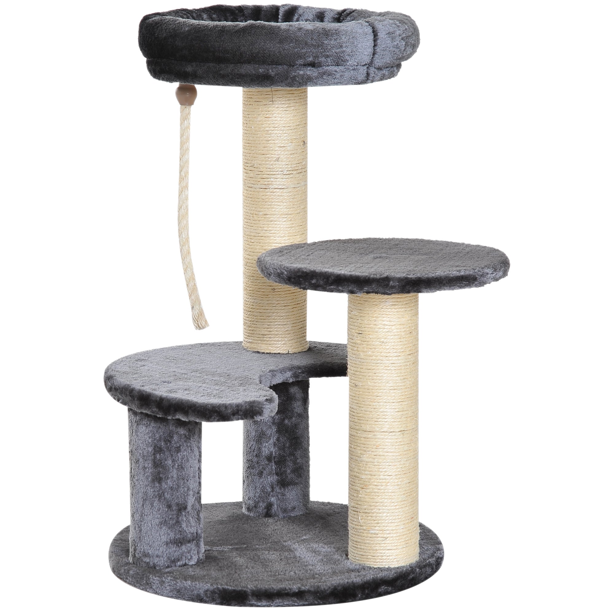 65cm Cat Tree, Cat Tower for Kittens, Small Cat Condo with Sisal Scratching Posts, Hanging Rope, Perches - Grey