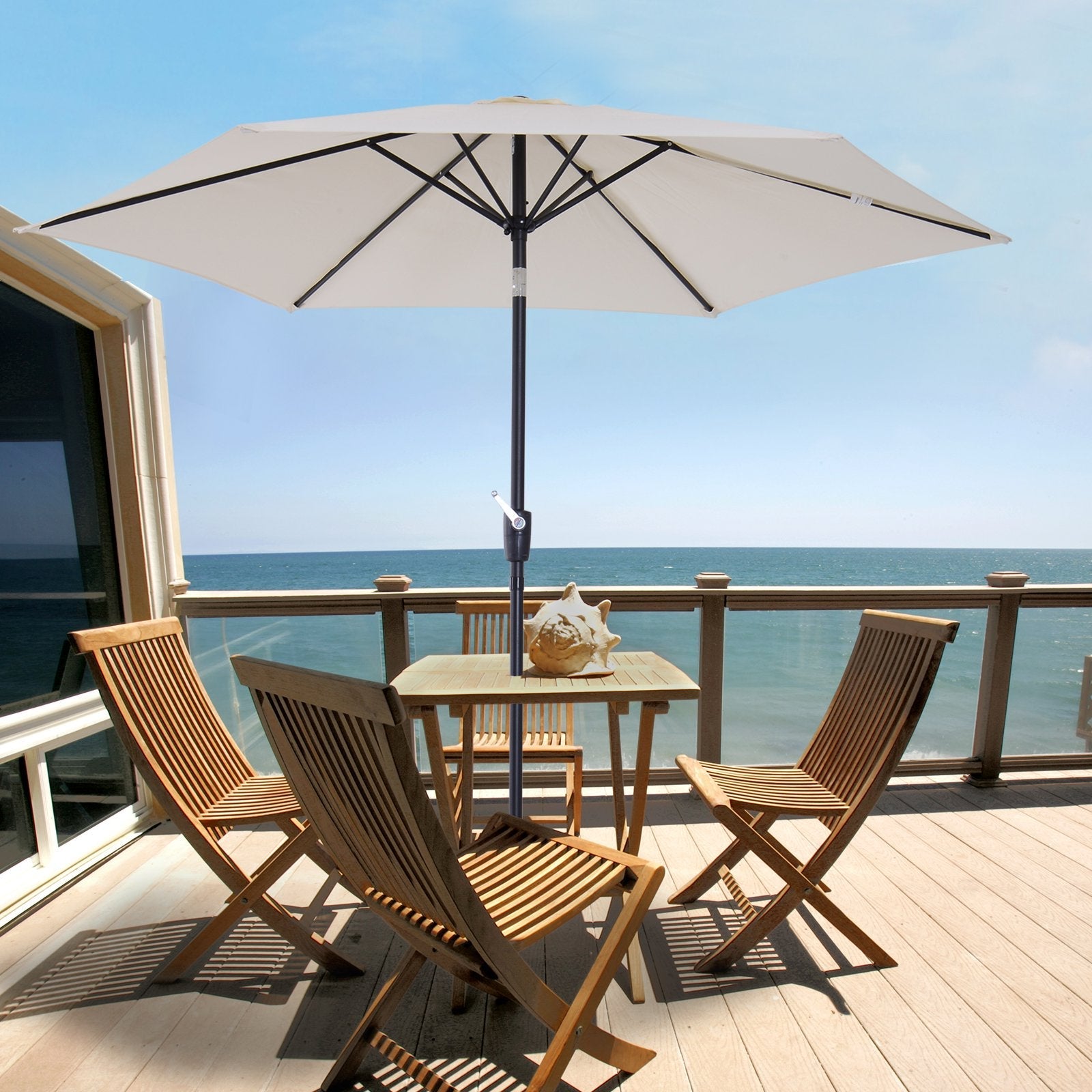 2.6M Garden Parasol Umbrella with Tilt and Crank, Outdoor Sun Parasol Sunshade Shelter with Aluminium Frame, Cream White