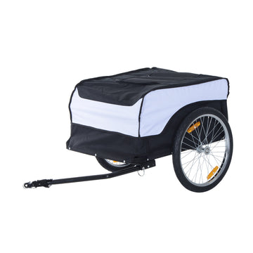 Bike Trailer Cargo in Steel Frame Extra Bicycle Storage Carrier with Removable Cover and Hitch (White and Black)
